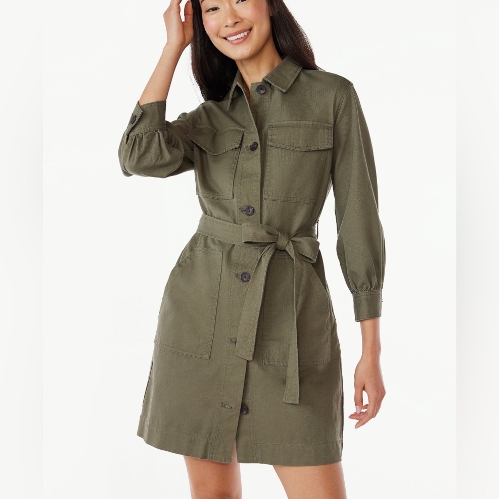 Free Assembly Belted Utility Mini Dress in Kalamata Size L NWT